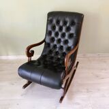 Black leather rocking Chesterfield armchair
