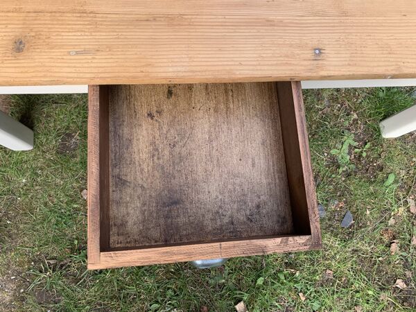 Table basse de ferme campagne bois brut blanc