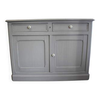 Restored Parisian sideboard in patinated gray with 2 doors and 2 drawers