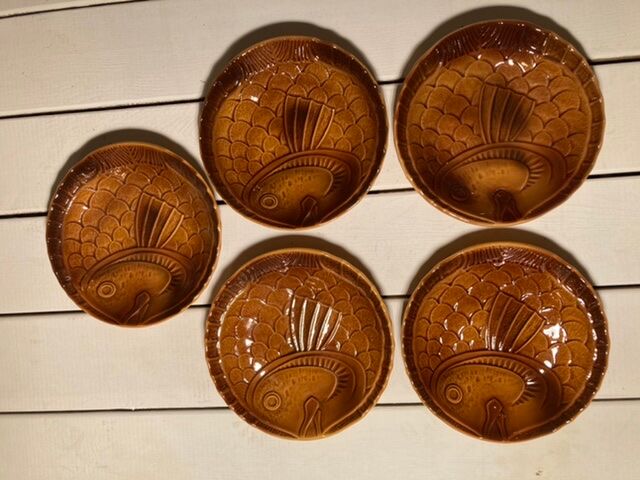 Series of 5 plates Sarreguemines fish