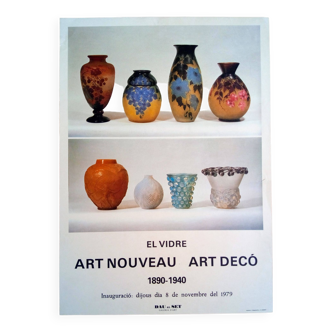 Affiche d'exposition d'art, verre art nouveau art déco 1890 1940, galerie dau al set 1979