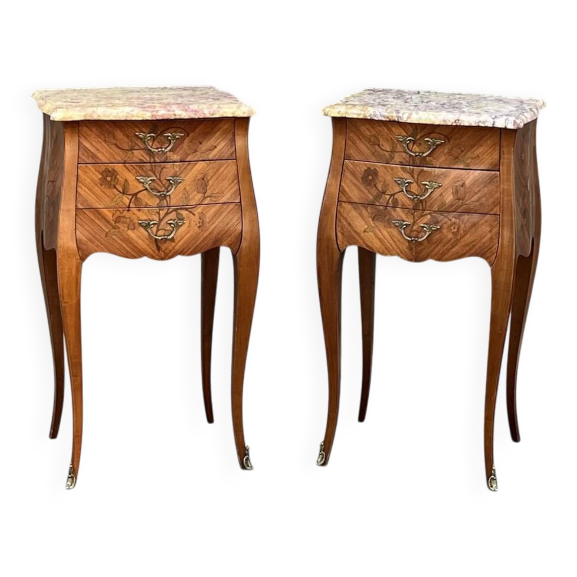 Pair of Louis XV style bedside tables in rosewood.