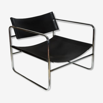 Fauteuil cuir et chrome années 70