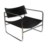 Fauteuil cuir et chrome années 70
