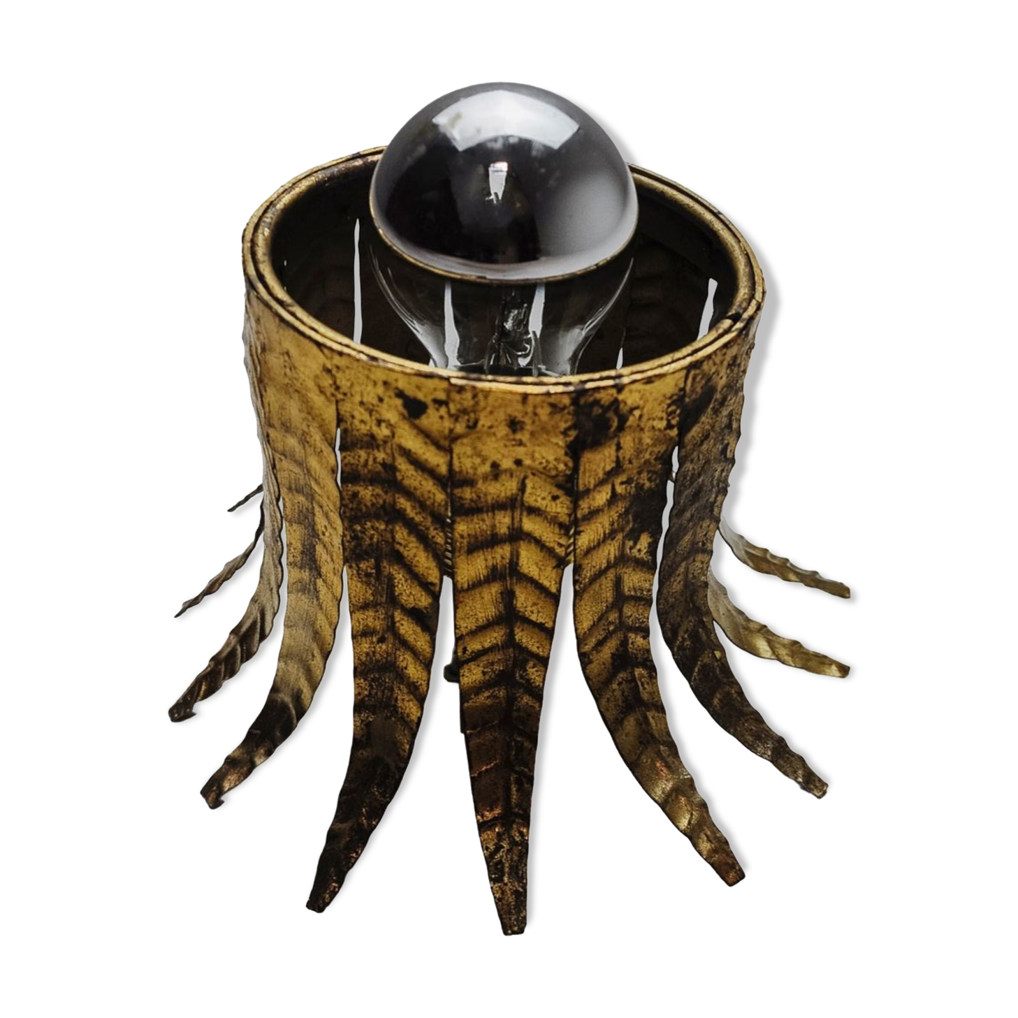 Sun wall lamp by ferro arte, metal and gold leaf, spain, 1960