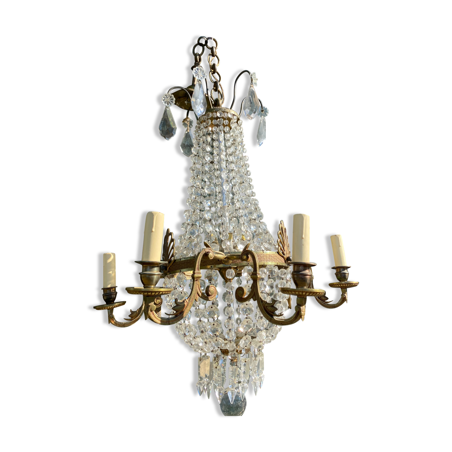 Bronze and crystal hot air balloon chandelier