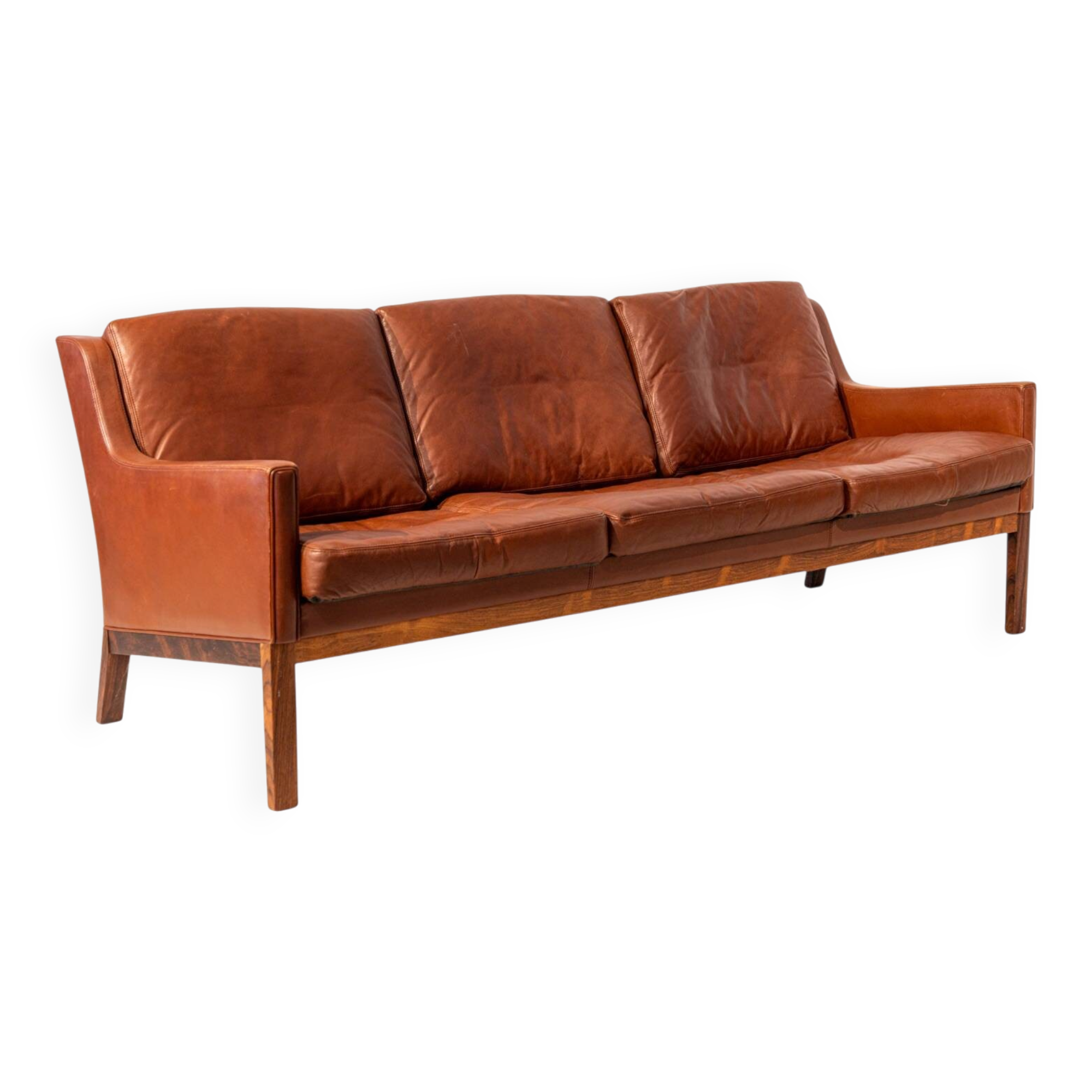 Kai Lyngfeldt Larsen rosewood and leather 3 seater sofa