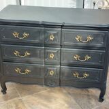 Commode Louis XV laquée noir acier