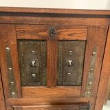 20th century natural wood and metal plate secretary desk