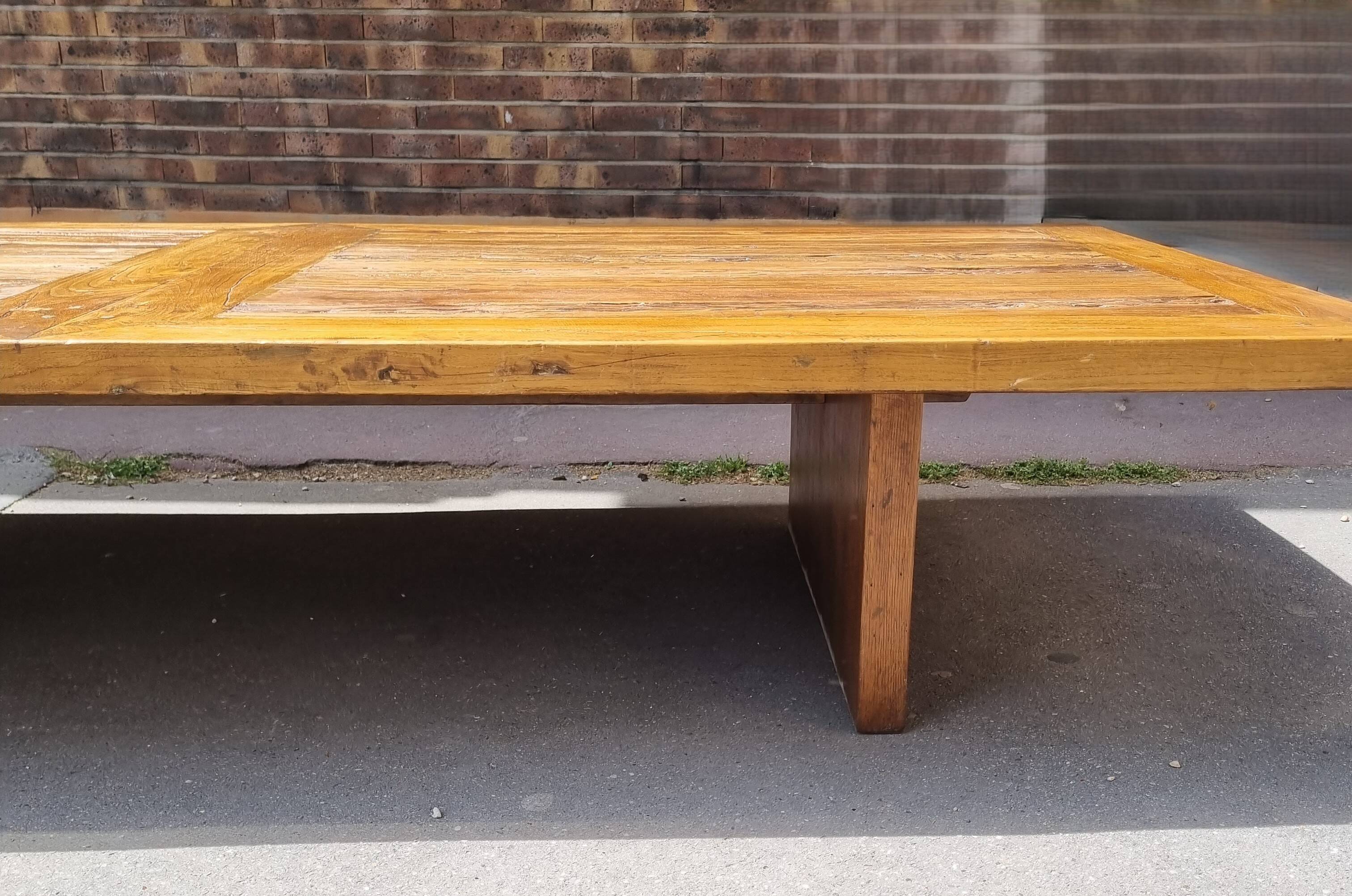 Rustic brutalist coffee table in solid reclaimed wood 195 x 90 cm