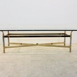 Table basse en laiton, chrome et verre, France 1970