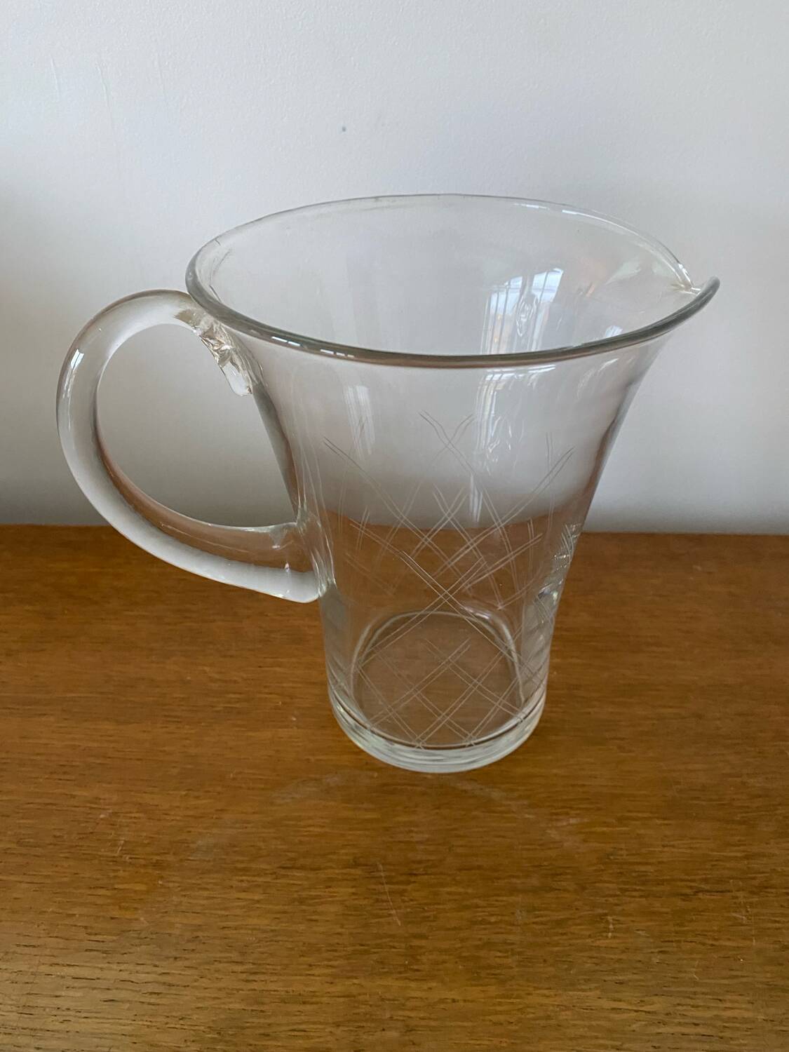 Antique Clear Blown & Engraved Glass Pitcher Vintage Service