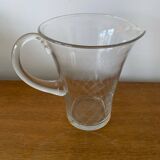 Ancien Pichet Verre Soufflé & Gravé Transparent Service Vintage