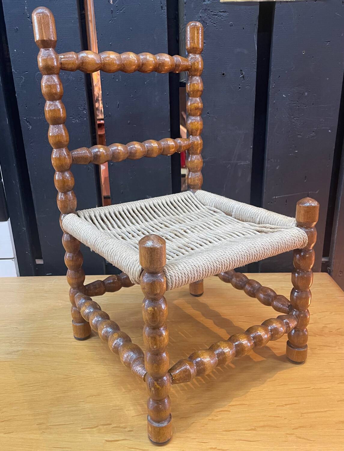 Rope and turned wood children's chair