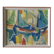 Watercolor Painting MOURIER Marguerite (1910-1987) "the sailboats" + frame