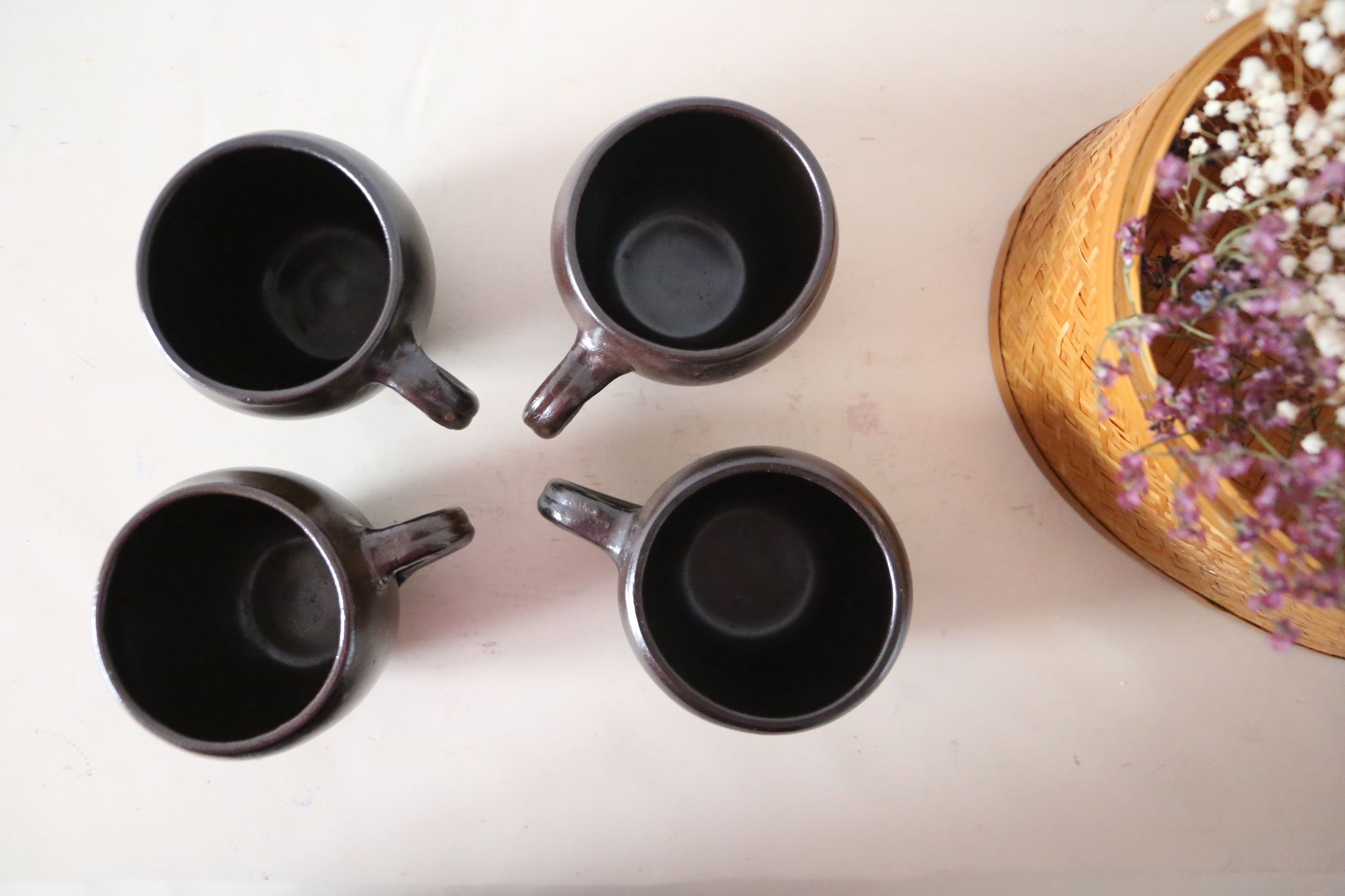 Set of 4 cups of sandstone, handmade pottery, vintage, 1980