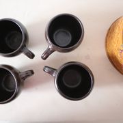 Set of 4 cups of sandstone, handmade pottery, vintage, 1980