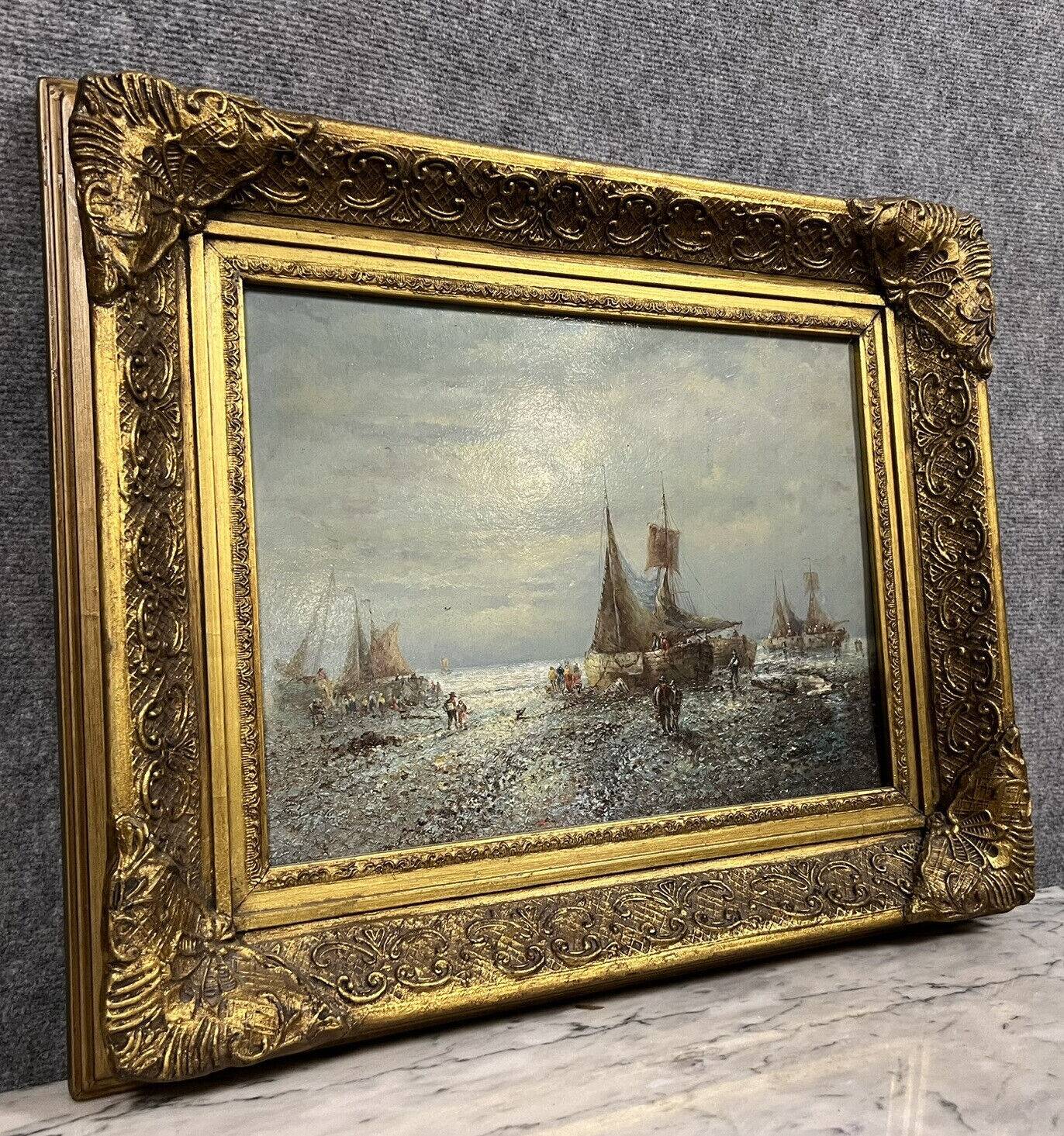 Tableau vintage figurant une vue animée a marée basse