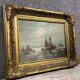 Tableau vintage figurant une vue animée a marée basse