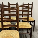 Set of 6 French primitive oak dining chairs