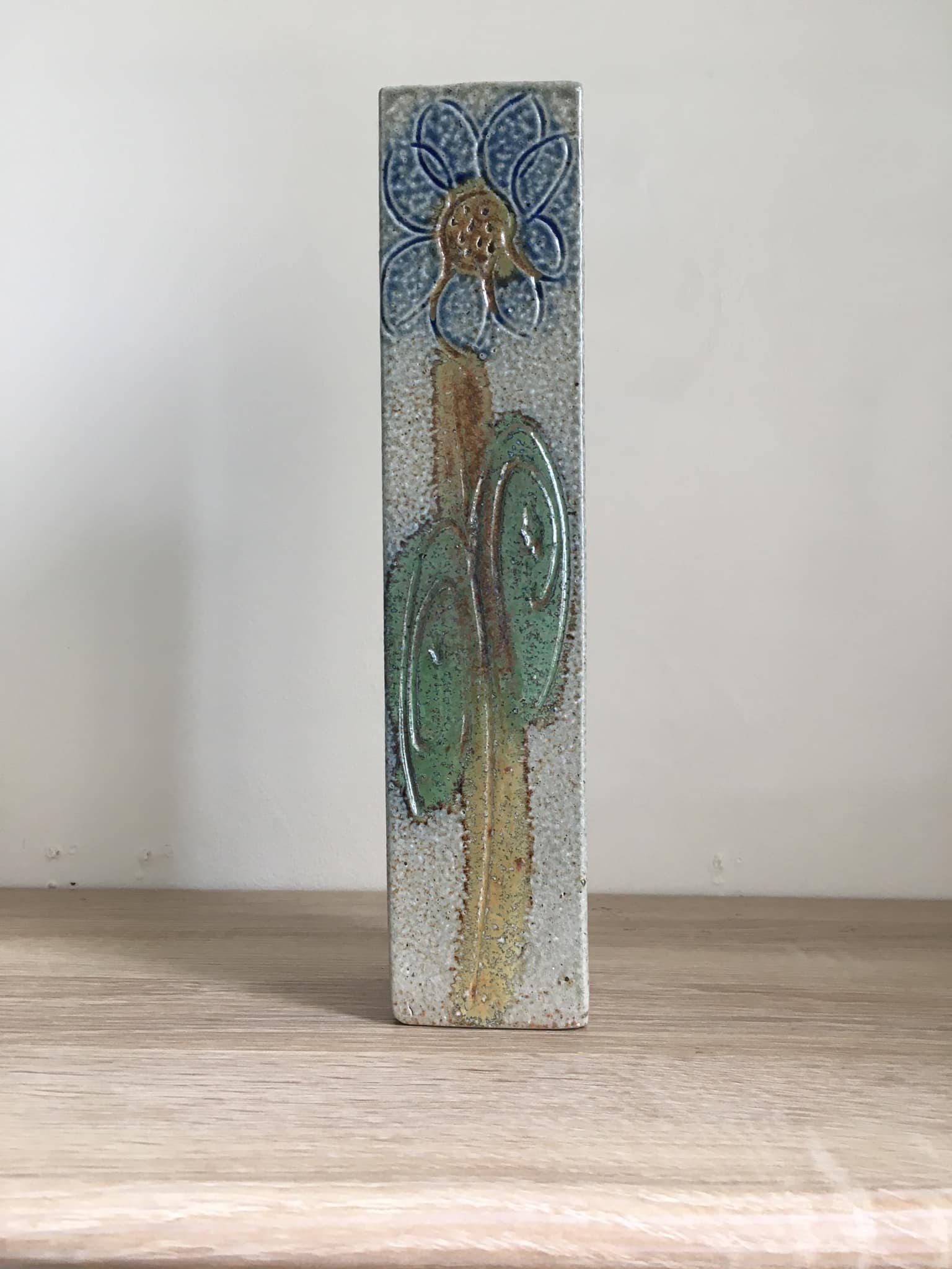 Stoneware soliflore vase signed Jean Claude Monange, "Marguerite" motif