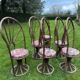 Set of 6 vintage rattan chairs