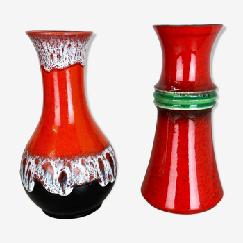 Set of 2 Multi-Color Fat Lava Op Art Pottery Vase Made by JASBA Ceramics Germany