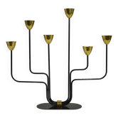 Black Painted Metal and Polished Brass Candelabra by Gunnar Ander for Ystad-Metall, Sweden, 1950s