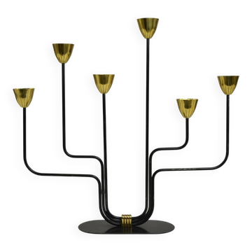 Black Painted Metal and Polished Brass Candelabra by Gunnar Ander for Ystad-Metall, Sweden, 1950s