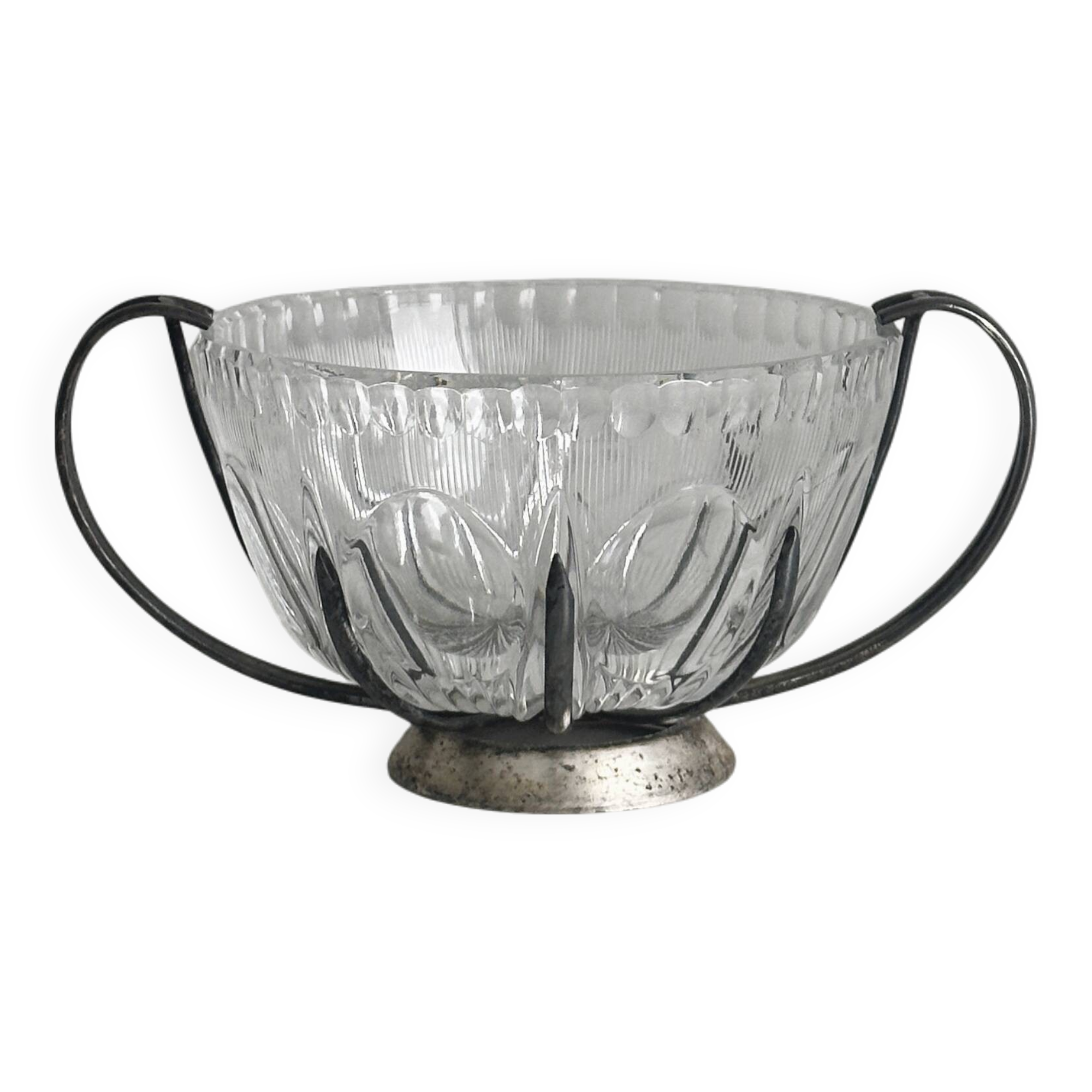 Vintage glass and silver metal sugar bowl