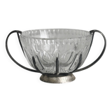 Sucrier vintage en verre et métal argenté