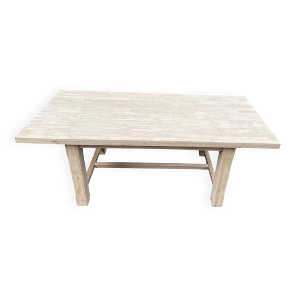 Table de ferme extensible à volets rénovée en bois massif 140-200cm