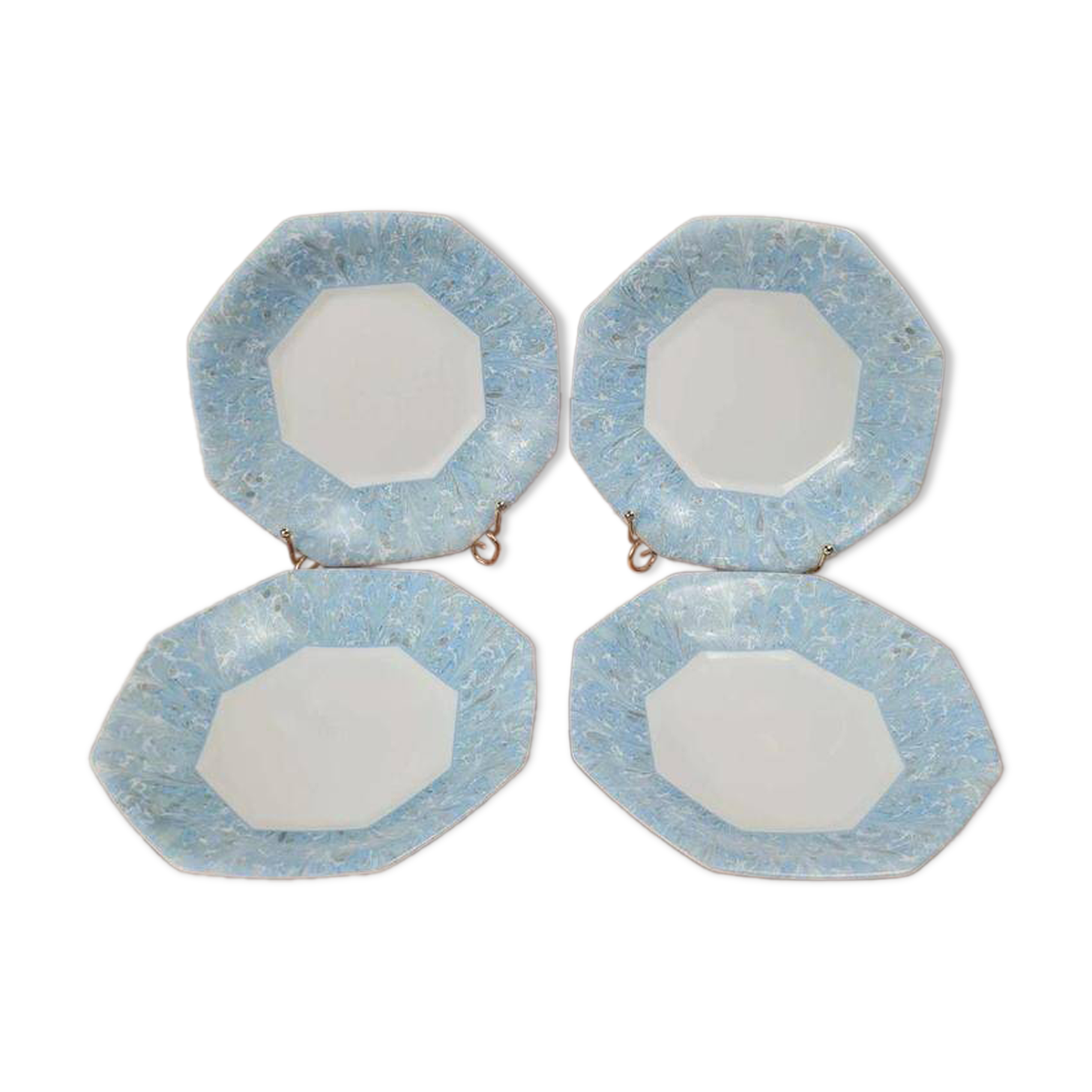 Set of 4 vintage blue marbled Arcopal deep plates.