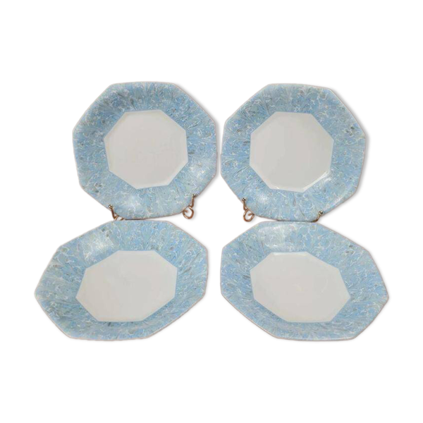 Lot de 4 assiettes creuses Arcopal vintage bleu marbré