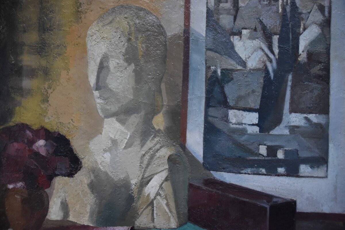 Roger Cortet (1910-1978) Still Life with White Sculpture Oil on Canvas Signed