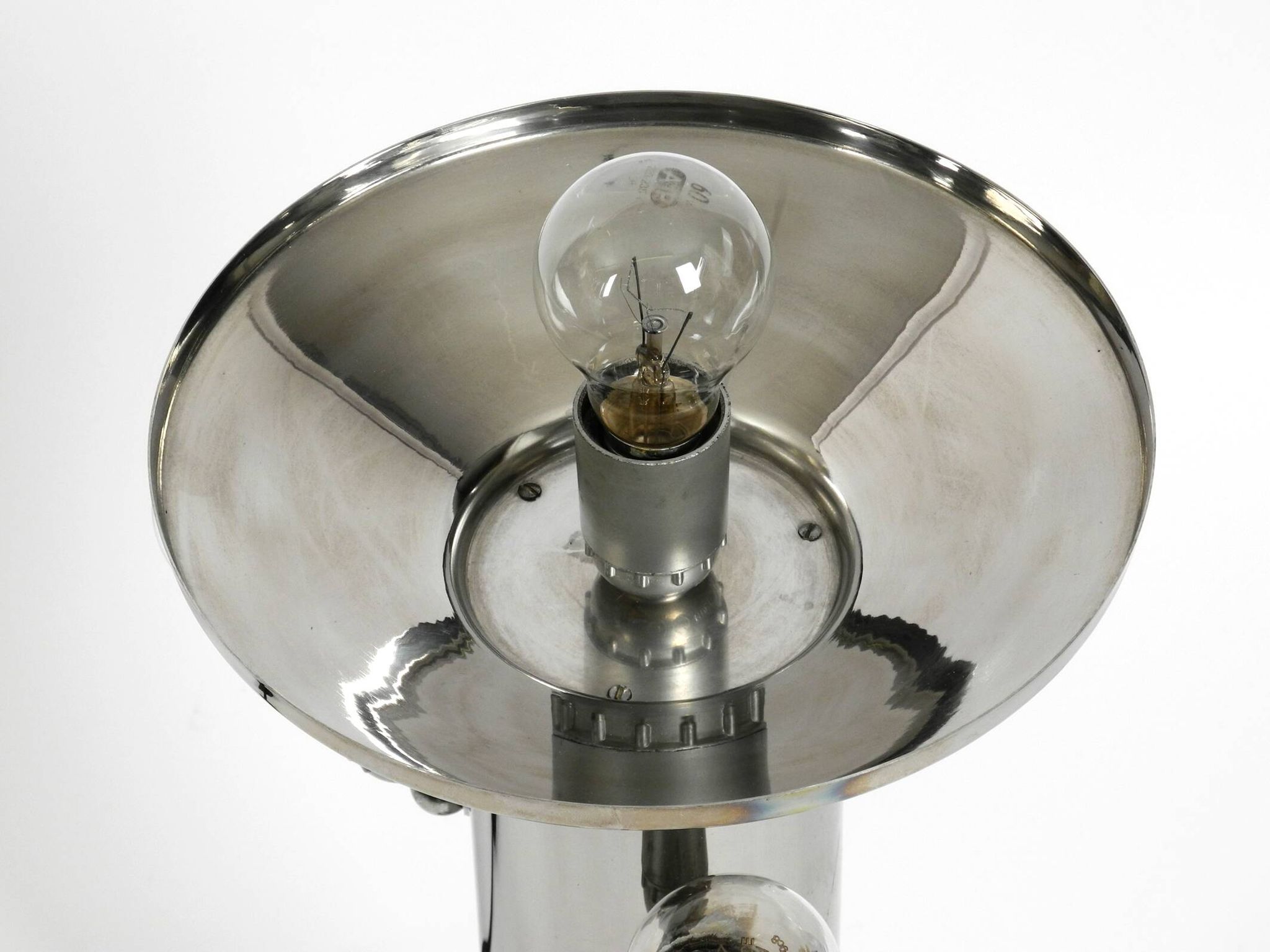 Heavy huge XXL 1970s metal chrome table lamp with metal shade | Heigh 75 cm