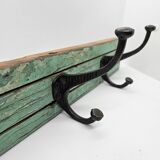 Solid teak coat hook with 2 double cast iron hooks
