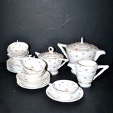 ART DECO Tea Service Teapot + 10 cups in Limoges porcelain CHAPUS fils 1930