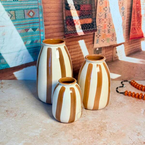 Striped Cream and Light Brown Vase