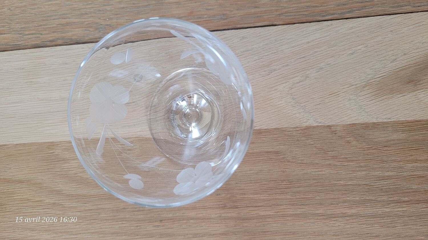 6 small vintage engraved glass stemware