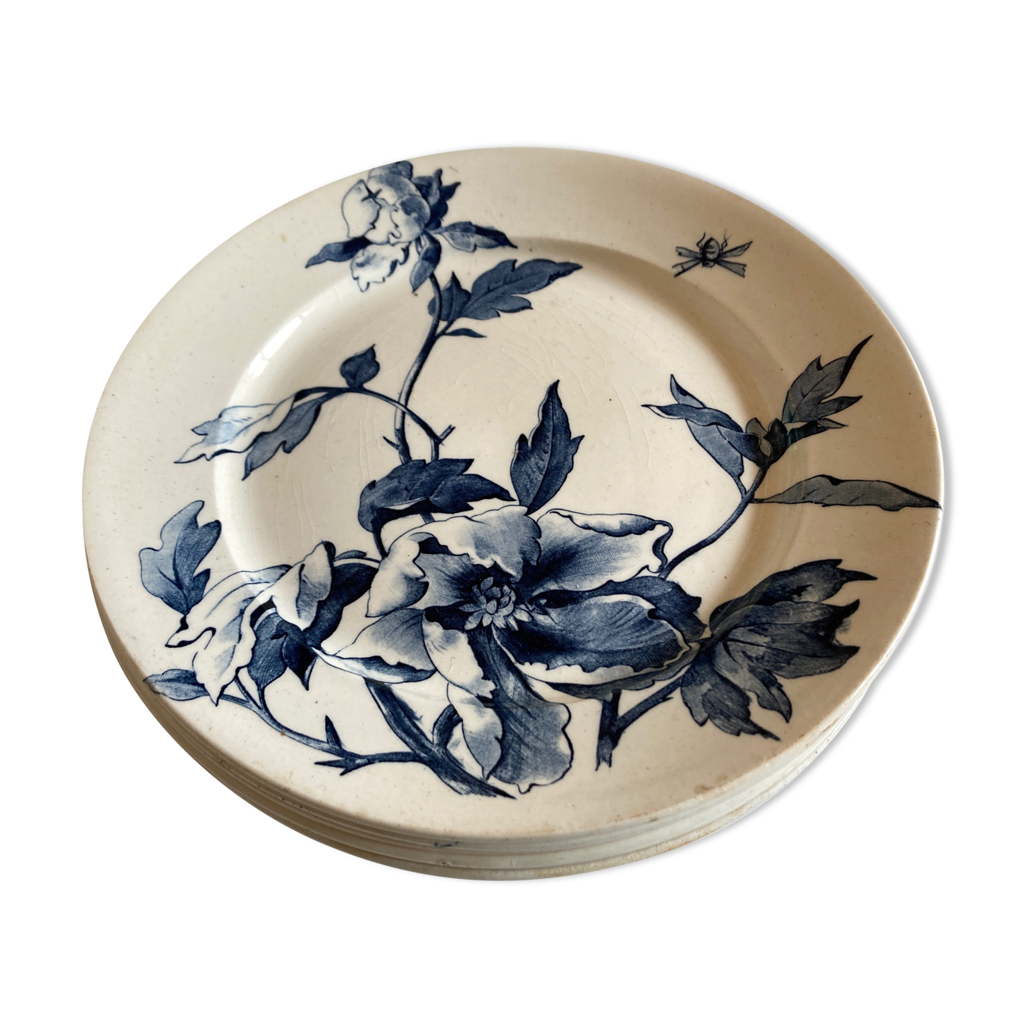 Set of 6 plates poppies faience of Gien 19th decoration Summer