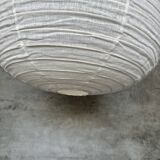 Large pendant lamp in rattan and natural linen Japanese style flattened round (Labu) H57 D80