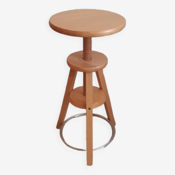 Vintage screw stool in solid beech.
