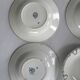 Set of 6 blue ironstone deep plates, antique French earthenware.