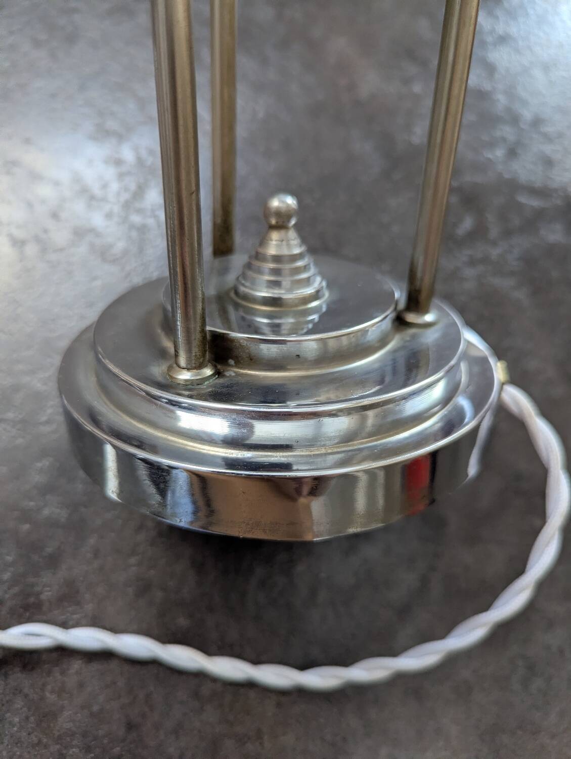 Vintage Skyscraper ceiling light, pink glass table lamp, Bauhaus Art.