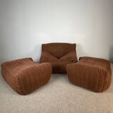 Armchair and two poufs – Annie Hiéronimus for Cinna – Corduroy velvet