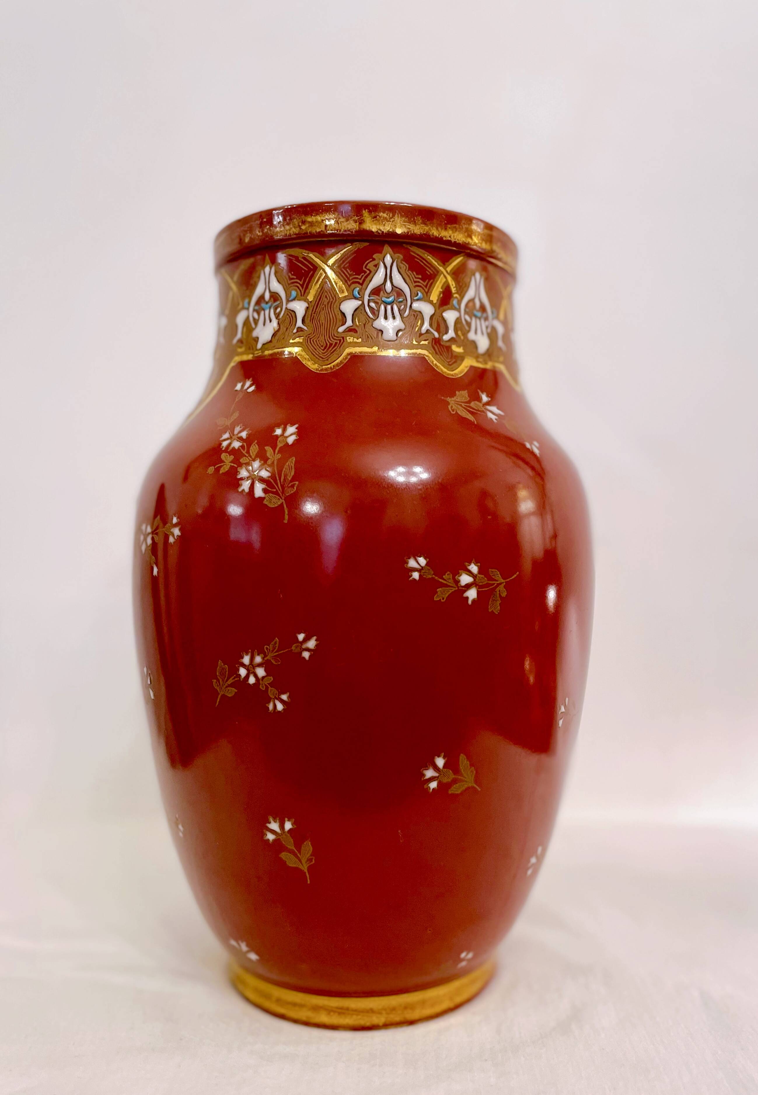 Red Art Deco vase, Keller & Guérin Lunéville earthenware