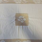 Old fabric and crochet tablecloth