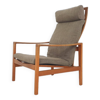Mid-century oak high back lounge chair by Hartmut Lohmeyer for Wilkhahn, Germany 1960's