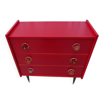 Red lacquer 3-drawer chest of drawers